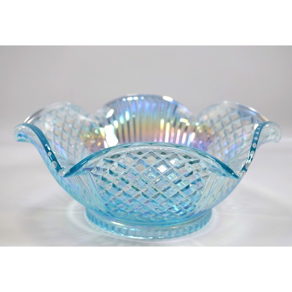 Vintage Imperial Glass Starfire Bowl Iridescent Horizon Blue Carnival‎ #665